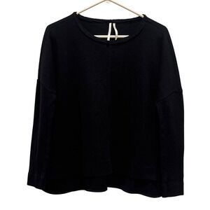 Anthropologie Womens XS Black Waffle Knit‎ Thermal Dolman Top Relaxed Layering